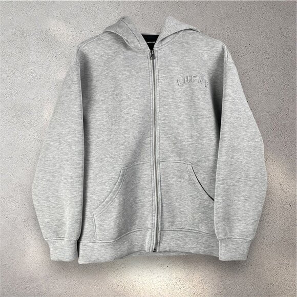 Lucky Brand Tops - Lucky Brand LUCKY Zip Hoodie Women’s S Gray Full Zip Embossed Logo Soft Stretch